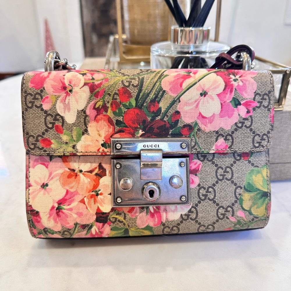 Gucci Pink and Green Crossbody Bag with Floral Design